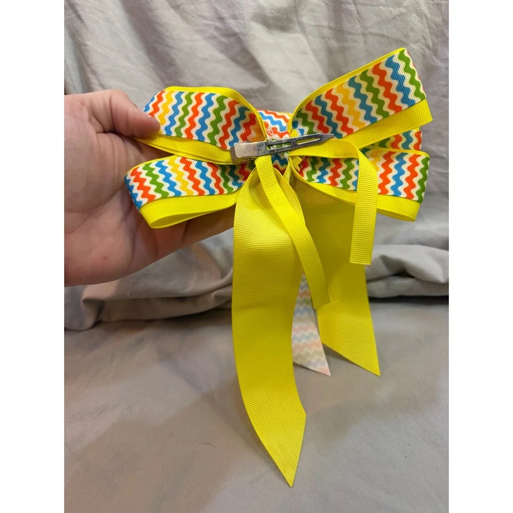 Yellow Multi Color Chevron Grosgrain Ribbon Hair Bow Alligator Clip Handmade